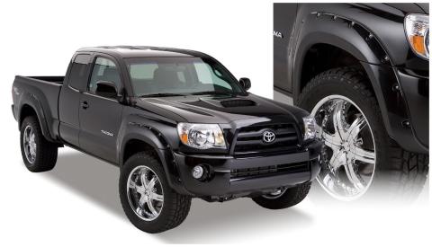 Black Pocket/Rivet Style Smooth Finish 4-Piece Fender Flare Set For 2005-2011 Toyota Tacoma W/73.5 Inch Bed Bushwacker