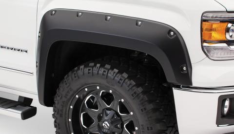 Black Pocket/Rivet Style Smooth Finish Front Fender Flares For 2014-2018 GMC Sierra 1500 Bushwacker