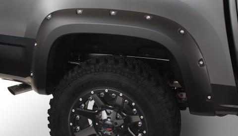 Black Pocket/Rivet Style Smooth Finish Rear Fender Flares For 2015-2022 Chevrolet Colorado W/74 Inch Bed Bushwacker