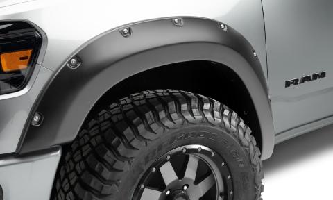 Black Pocket/Rivet Style Smooth Finish Front Fender Flares For 2019-2022 Ram 1500 Will Not Fit Rebel And Trx Models Bushwacker
