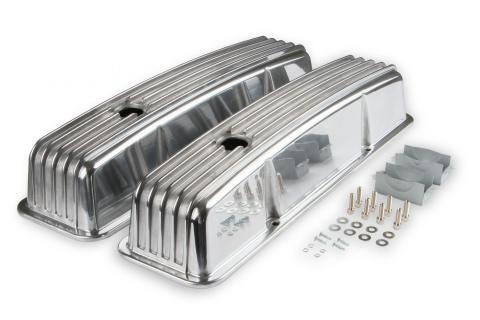 Cast Aluminum Finned Valve Covers Polished Fits 1958-1986 Chevrolet 283-400 Mr Gasket