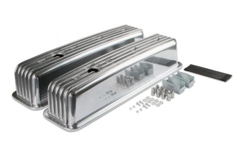 Cast Aluminum Ball Milled Center Bolt Valve Covers Polished Fits 1987-1997 Chevrolet 305/350 Small Block Mr Gasket