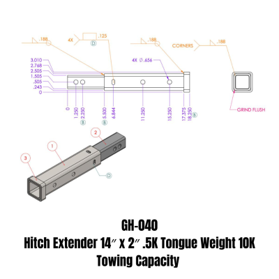 Hitch Extender 14 Inch x 2 Inch .5K TW 10K Towing Gen Y Hitch