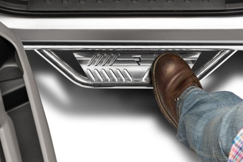 Podium Step SS Cab Length (2 Steps per Side) 3 Inch Main Tube Diameter 2007-2021 Toyota Tundra Double Cab Polished Stainless NFab