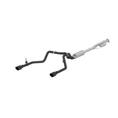 2019-Up Silverado/Sierra 1500 2.7L Armor BLK, Aluminized Steel 3 Inch Cat-Back, 2.5 Inch Dual Split Rear Exit MBRP