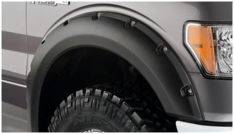 Black Pocket/Rivet Style Smooth Finish Front Fender Flares For 1999-2007 Ford F250 To F-550 Super Duty Bushwacker