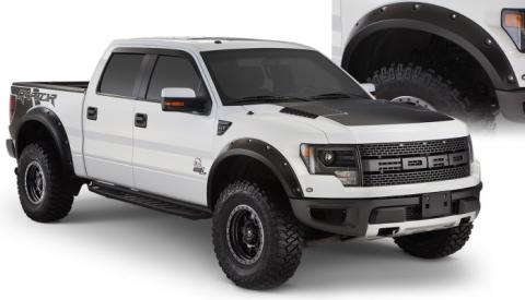 Black Pocket/Rivet Style Smooth Finish 4-Piece Fender Flare Set For 2010-2014 Ford Raptor Bushwacker