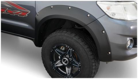 Black Pocket/Rivet Style Smooth Finish 4-Piece Fender Flare Set For 2011-2013 Toyota Hilux Bushwacker