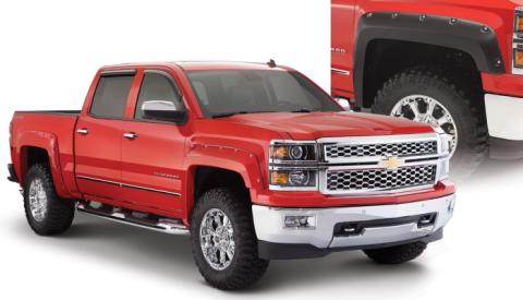 Black Pocket/Rivet Style Smooth Finish 4-Piece Fender Flare Set For 2007-2013 Chevrolet Silverado 1500 Fits 69.3 Inch Bed Bushwacker