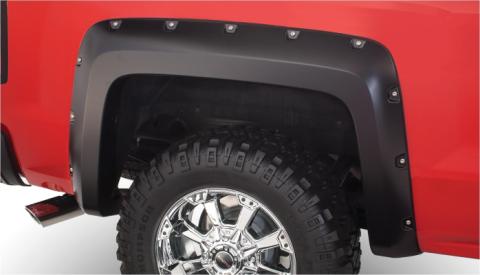 Black Pocket/Rivet Style Smooth Finish 4-Piece Fender Flare Set For 2003-2006 Chevrolet Avalanche W/O Body Cladding Bushwacker