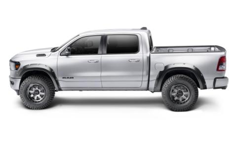 Black Pocket/Rivet Style Smooth Finish Front Fender Flares For 2019-2022 Ram 1500 Will Not Fit Rebel And Trx Models Bushwacker