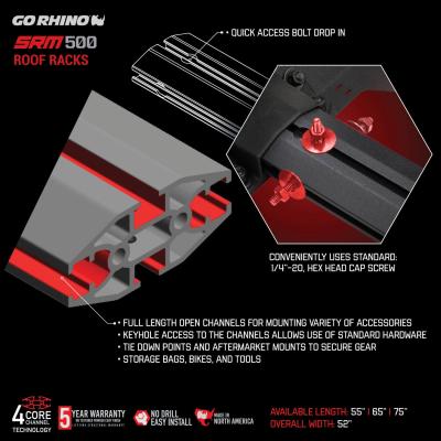 SRM500 Side Rail Kit for 55 Inch Long Rack Textured Black Go Rhino