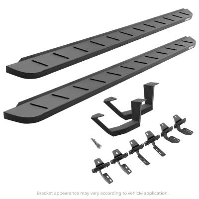 RB10 Running Boards With Mounting Brackets &amp; 1 Pair of Drop Steps Kit Textured Black For 2007-2018 Jeep Wrangler JK Go Rhino