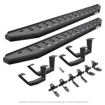 RB20 Running Boards With Mounting Brackets &amp; 2 Pairs of Drop Steps Kit Textured Black 2007-2021 Toyota Tundra Go Rhino