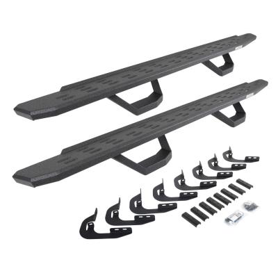 RB30 Running Boards with Mounting Brackets &amp; 2 Pairs of Drops Steps Kit Protective Bedliner Coating 2014-2018 Silverado/Sierra 1500 2015-2018 Silverado/Sierra 2500 HD/3500 HD Go Rhino