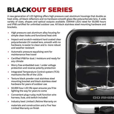 Go Rhino Blackout Series Lights 7 Inch Round LED Driving Light With Daytime Running Lights Black Go Rhino