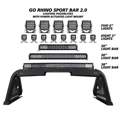 Sport Bar 2.0 with Power Actuated Retractable Light Mount Polished Stainless Steel 2019-2026 Ram 1500 2020-2026 Silverado/Sierra 2500 HD Go Rhino
