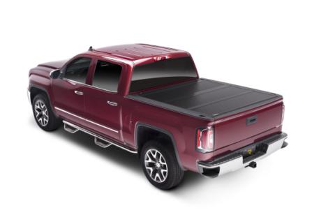 BAKFlip FiberMax Hard Folding Truck Bed Cover Rail Mounts Near Top of Bed Rail Rails Can Be Lowered Using Drop Down Brackets 2022-2026 Toyota Tundra 6 Foot 7 Inch Bed with or without Deck Rail System w/out Trail Special Edition Storage Boxes BAK