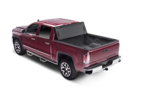 BAKFlip FiberMax Hard Folding Truck Bed Cover Rail Mounts Near Top of Bed Rail Rails Can Be Lowered Using Drop Down Brackets 2022-2026 Toyota Tundra 6 Foot 7 Inch Bed with or without Deck Rail System w/out Trail Special Edition Storage Boxes BAK