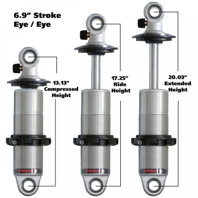 HQ Coil-Over Shock W/ 6.9 Inch Stroke And 1.7 Inch Eye Mount Universal 1 Rebound Adjustable Shockspring Mounts Delrin Spring Washers And Bearing Spacers 1/2 Inch And 5/8 Inch 13.1 Inch X 20 Inch W/ A 16.25 -17.25 Inch Ride Height Ridetech