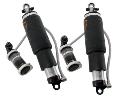 Rear TQ Shockwaves 8000 Series W/ 6.9 Inch Stroke And 1.7 Inch Eye Pair Of Triple Adjustable Shock waves 5 Inch Rolling Sleeve W/ 1/4 Inch Fittings And Bearing Spacers 1/2 Inch And 5/8 Inch 13.75 Inch X 20 Inch W/ A 16.75 -17.5 Inch Ride Height Ridetech