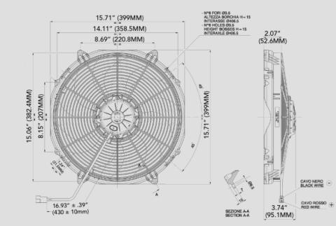 Electric Fan 16.00 Inch Electric Fan Puller Style High Performance 1918 CFM 7 Paddle Style Blades Spal