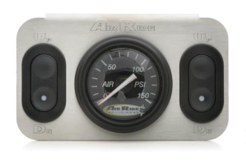 2-Way 12 Volt Analog Control Panel For Air Suspension For Use W/ Electric Valves 1 Dual Needle Black Face Gauge 2 Electric Rocker Switches And A Stainless Steel Panel Ridetech