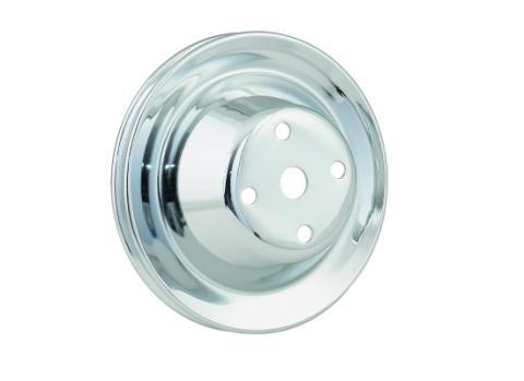 Water Pump Pulley Chrome Single Groove Fits 1969-1985 Small Block Chevrolet with Long Water Pump Mr Gasket