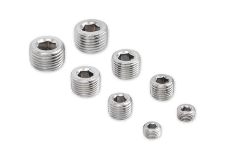 Pipe Plugs 8-Piece Set Includes Two 1/8 Inch NPT Two 1/4 Inch NPT Two 3/8 Inch NPT Two 1/2 Inch NPT Mr Gasket
