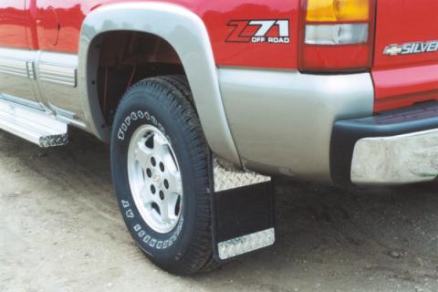 Mud Flaps Classic Universal Single Rear Wheel Rubber Mudflaps / Diamond Tread Aluminum Inserts / Universal Fit / 12 x 18 / Owens Products
