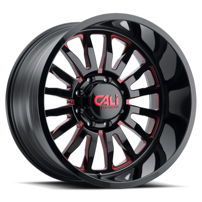 Cast Aluminum Wheels Summit 9110 GB-RD 20x12 Red Milled Spokes Gloss Black 5 On 139.7 Bolt Pattern -51 Offset Cali Offroad Wheels