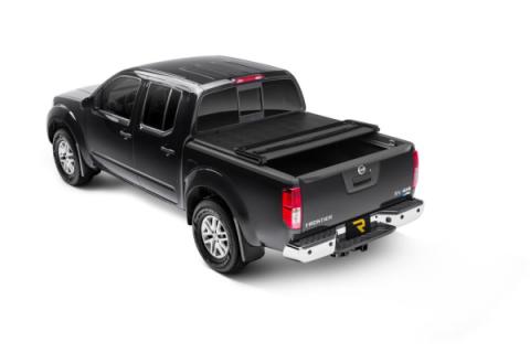 Trifecta 2.0 Tonneau Cover Black Leather Grained Fabric 2005-2021 Nissan Frontier 6' Bed with Factory Bed Rail Caps Extang