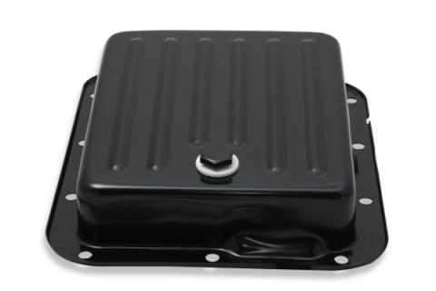 Transmission Oil Pan Black Steel Fits Ford C4 case-filled. Stock Depth and Capacity Finned Design Mr Gasket