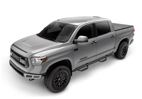 Nerf Step Bar Wheel-to-Wheel without Bed Access (2 Steps per Side) 3 Inch Main Tube Diameter 2014-2018 Chevy Silverado/GMC Sierra 5 Foot 9 Inch Bed Crew Cab Gloss Black NFab