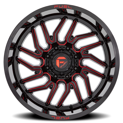 Aluminum Wheels 22X12 Hurricane D808 5 On 139.7 Gloss Black/Red Milled 78.1 Bore -44 Offset Fuel Off Road Wheels