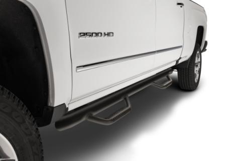 Nerf Step Bar Wheel-to-Wheel with Bed Access (3 Steps per Side) 3 Inch Main Tube Diameter 2017-2026 Ford F-350/F-450/F-550 8 Foot Bed Crew Cab with Dual Rear Wheels Textured Black NFab