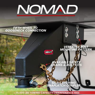 Nomad Static Fifth Wheel to Gooseneck 2 5/16 Inch Coupler 6.5K TW 30K Overall Towing Texture Black Fits 1621, 1116, &amp; 1716 Frames Gen Y Hitch