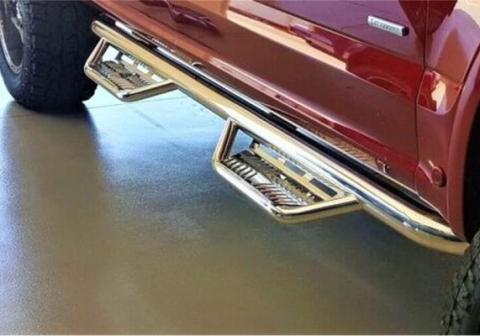 Podium Step SS Cab Length (2 Steps per Side) 3 Inch Main Tube Diameter 2015-2019 Chevy Silverado/GMC Sierra 2500 HD/3500 HD Crew Cab Diesel Engine Polished Stainless NFab