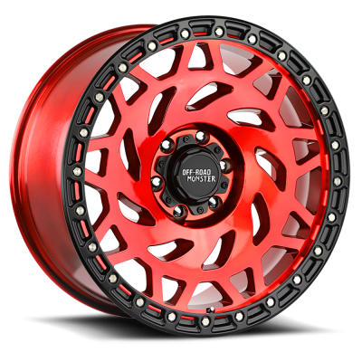 Aluminum Wheels 20x9.5 M50 RBR Series Candy Red/Black Ring 8 On 180 Bolt Pattern -12 Offset Off Road Monster