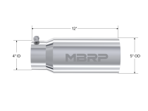 Exhaust Tail Pipe Tip 5 Inch O.D. Dual Wall Straight 4 Inch Inlet 12 Inch Length T304 Stainless Steel MBRP