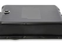 Transmission Oil Pan Black Steel Fits GM TH700R4/4L60/4L60E Stock Depth and Capacity Finned Design Mr Gasket