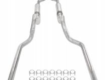 Crossmember Back W/ H-Pipe Exhaust System 63-66 GM Truck Split Rear Dual Exit 2.5 Inch Intermediate And Tailpipe Hardware Incl Violator Muffler Incl And Tip Not Incl Stainless Steel Pypes Exhaust