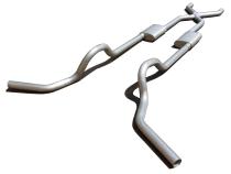 Crossmember Back w/X-Pipe Exhaust System 67-74 GM Split Rear Dual Exit 2.5 in Intermediate And Tail Pipe Street Pro Muffler/Hdw Incl Tip Not Incl Natural Finish 409 Stainless Steel Pypes Exhaust